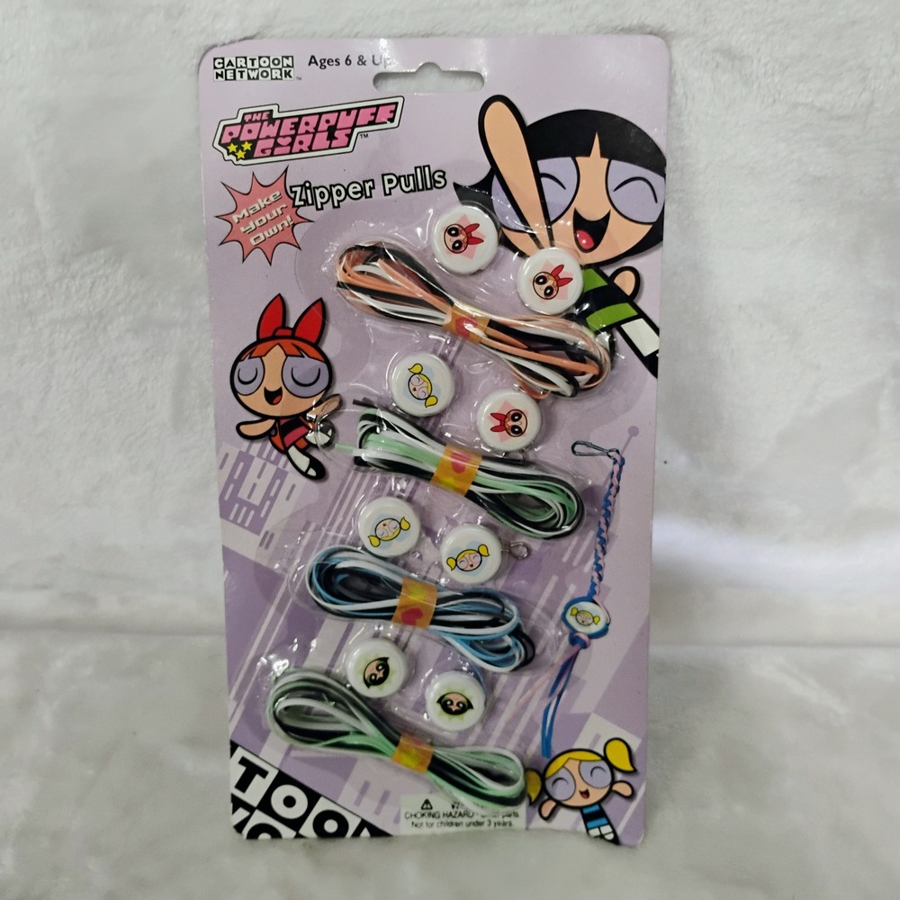 Vtg 90s Powerpuff Girls Zipper Pulls DIY Craft Kit Cartoon Network NIP 1999 A